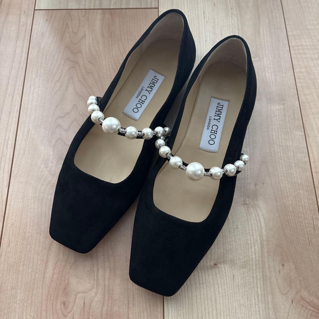 ジミーチュウ JIMMY CHOO パール スクエアトゥパンプス ブラック黒
