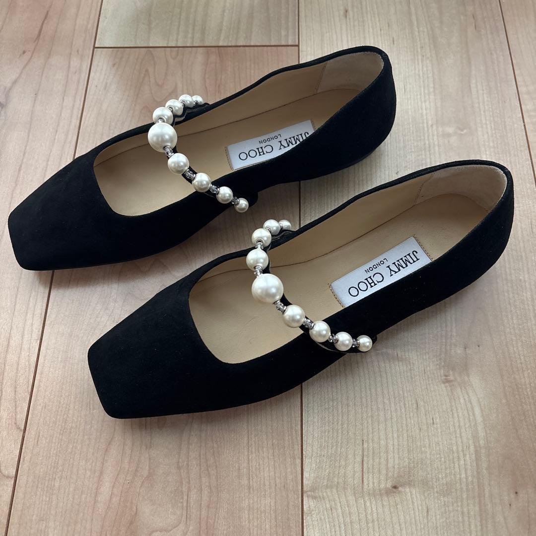 ジミーチュウ JIMMY CHOO パール スクエアトゥパンプス ブラック黒