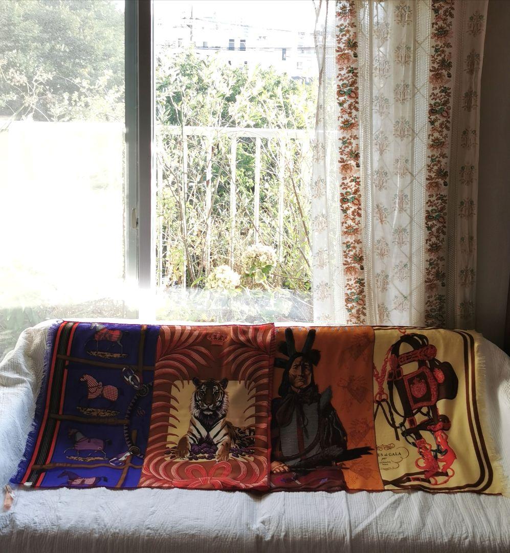 エルメス 王者の虎 パウニー属の首長コラージュ カシシル 181㎝ロングショール