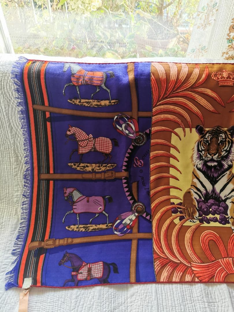 エルメス 王者の虎 パウニー属の首長コラージュ カシシル 181㎝ロングショール