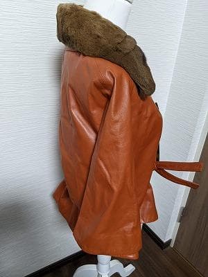 235　新品未使用タグ付保管品　ミンク　ラムレザー　ポンチョコート　ベルト