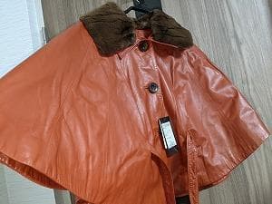 235　新品未使用タグ付保管品　ミンク　ラムレザー　ポンチョコート　ベルト