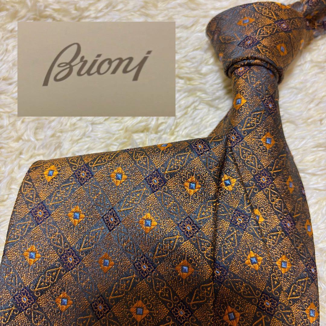 極美品　イタリア製　ブリオーニ　ネクタイ　ゴールド系　玉虫色　プレートタグ