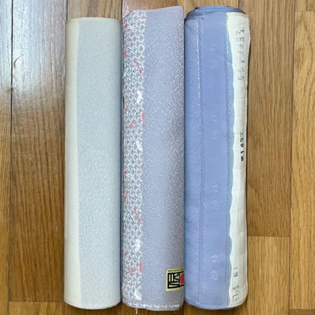 カ*キ様 【断捨離】　正絹　反物　グレー　青紫　まとめ売り　秘蔵極型小紋　紅鶴