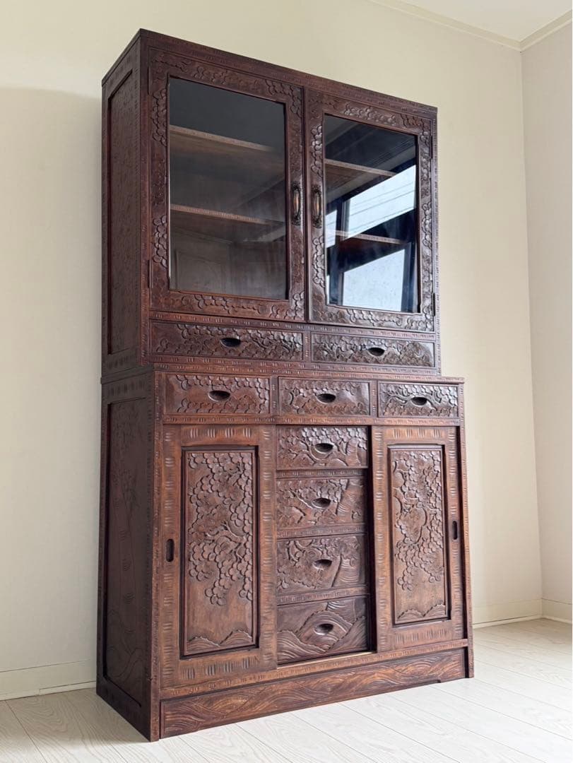 Icchodo 軽井沢彫 桜 彫刻 時代 カップボード （下の戸棚のみ）