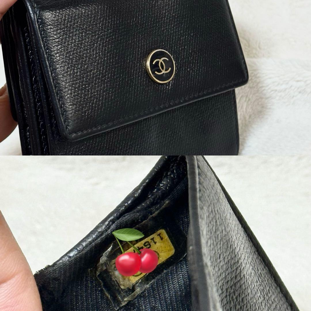 シャネル　CHANEL 三つ折り財布　ココマーク　ブラック　ゴールド金具