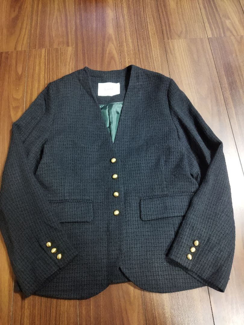 SLOBE IENA ループツイードVネック ジャケット 36 ノーカラー