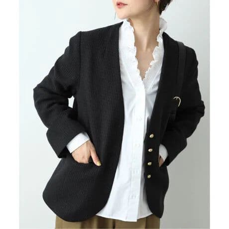 SLOBE IENA ループツイードVネック ジャケット 36 ノーカラー