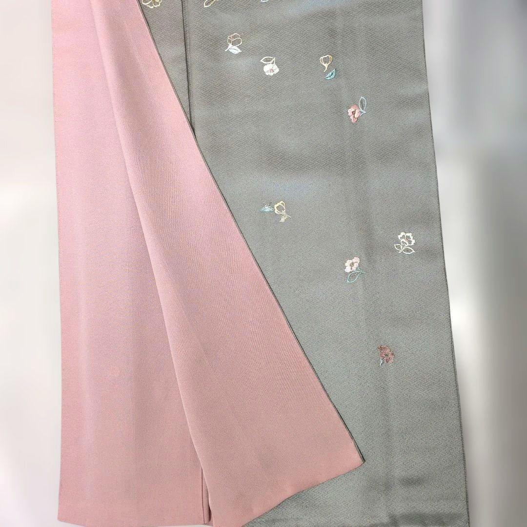 主役を引き立てる清楚な付下げ訪問着　色無地　2点セット　花刺繍　袋帯　正絹　灰色