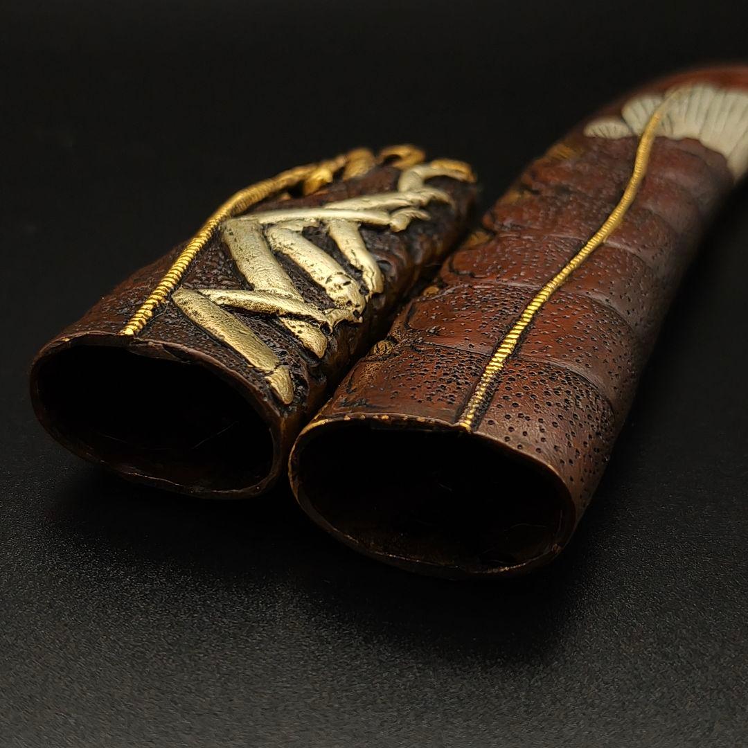 s*Ｇ様 年末セール　銅製刀装具　短刀拵え　柄鞘　伊勢海老の図　金銀メッキ　金工