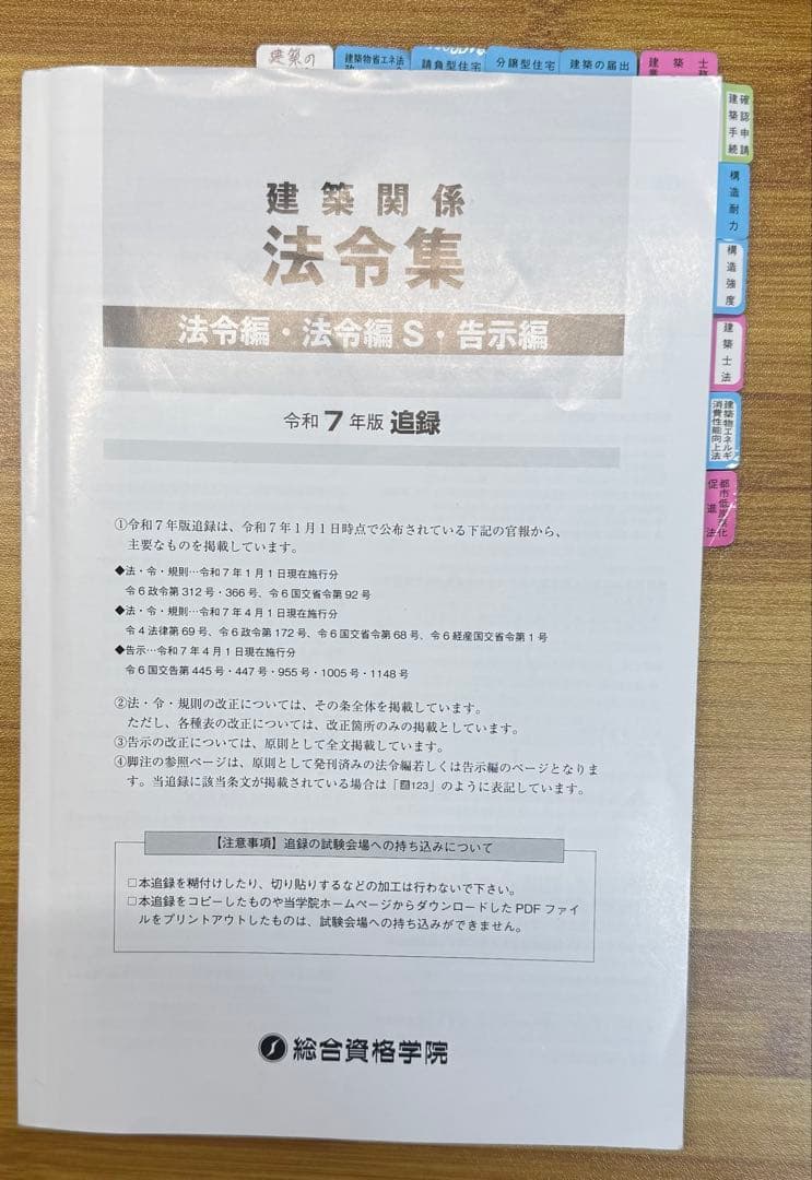 2025年最新版　令和7年 一級建築士 総合資格学院　線引き済み