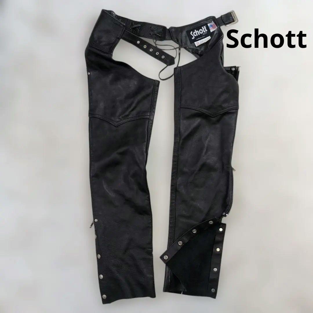 極美品★Schott ショット レザーチャップス USA製 本革 XS バイク黒