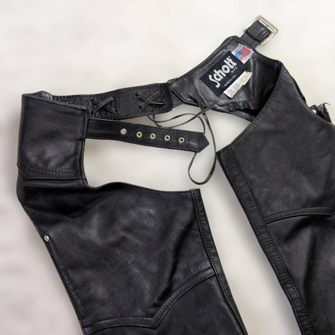 極美品★Schott ショット レザーチャップス USA製 本革 XS バイク黒
