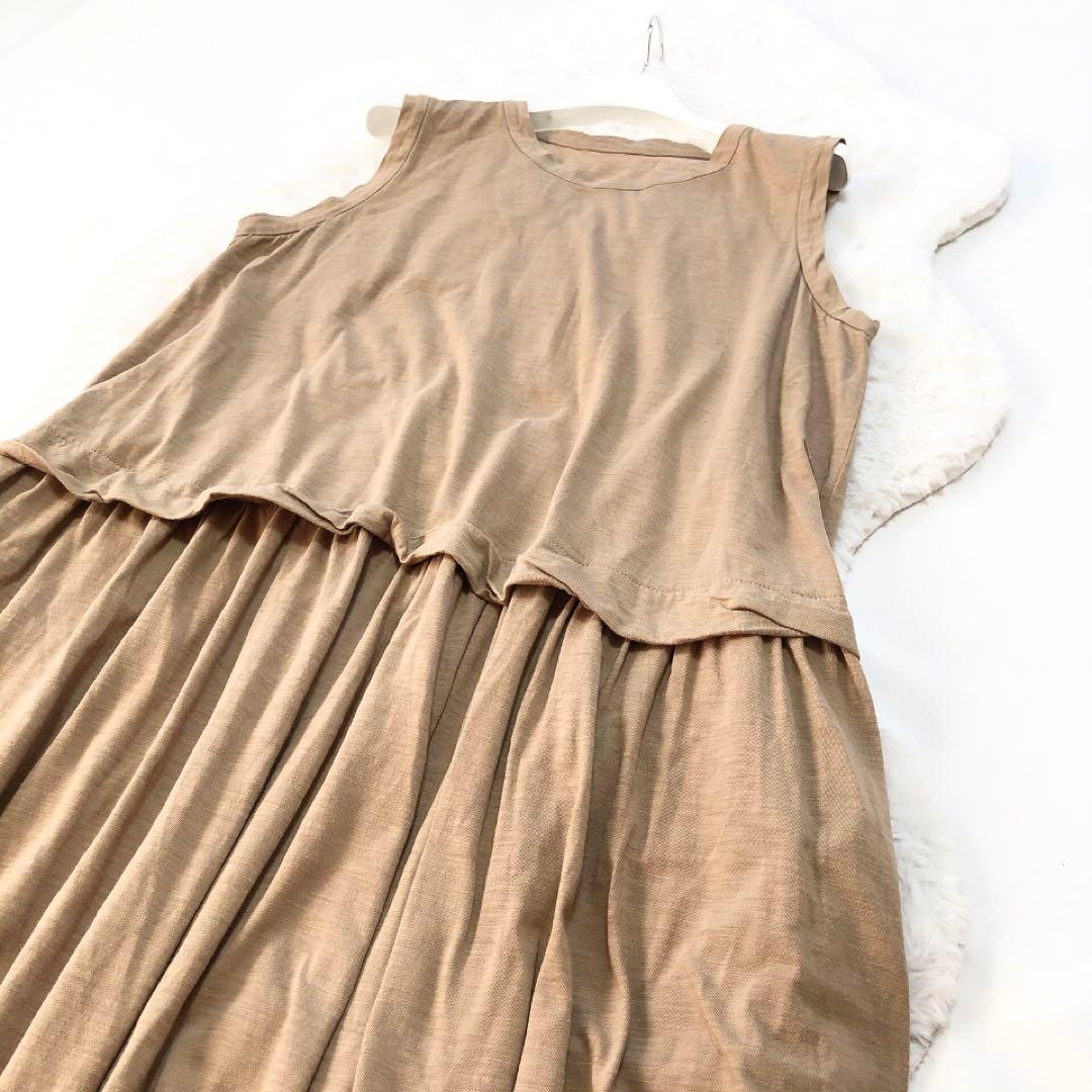 45R*コットンロングワンピース　マキシ丈　ロング　ベージュ　ノースリーブ