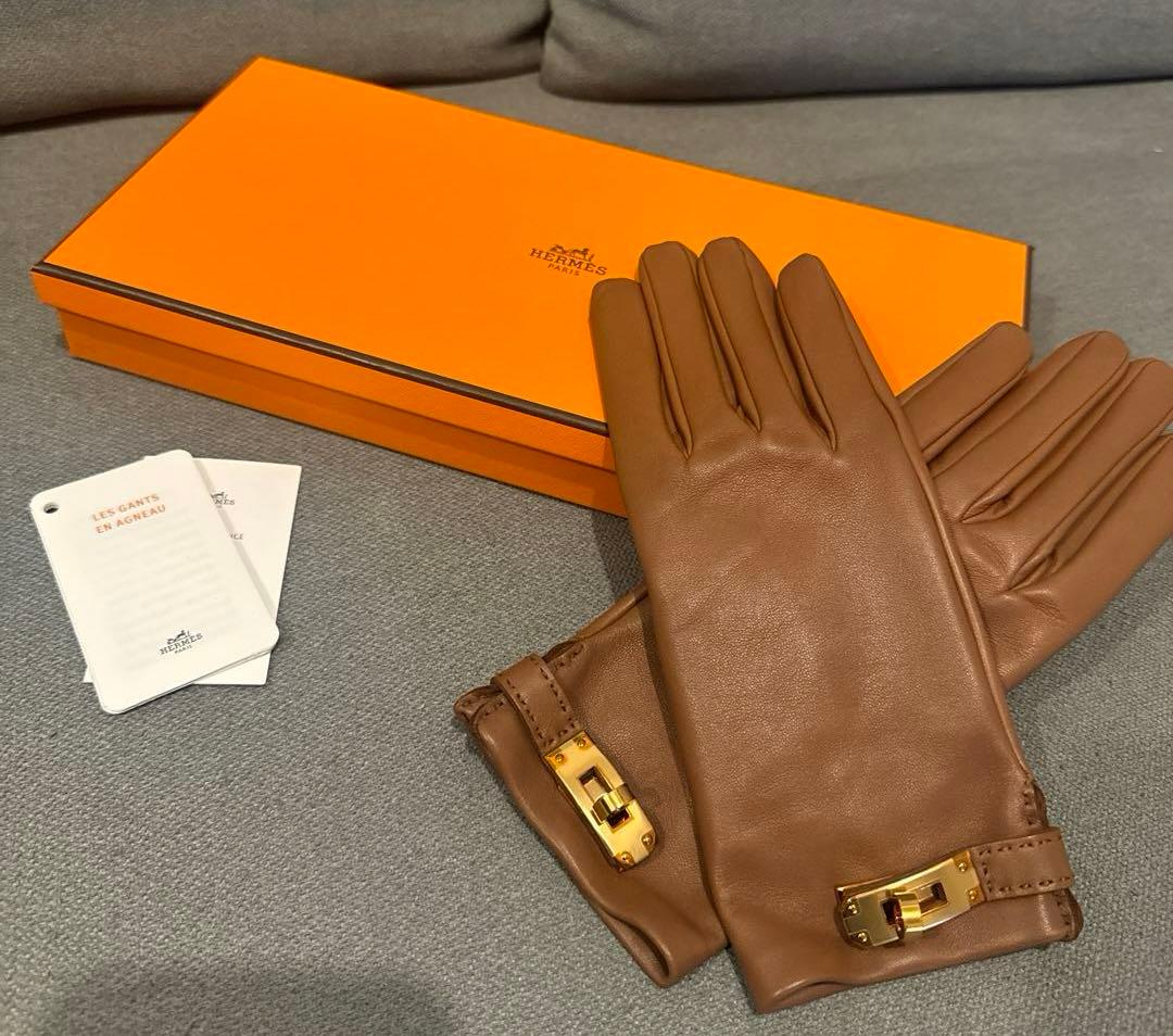 エルメス　 レザー手袋　ブラウン　レディース
