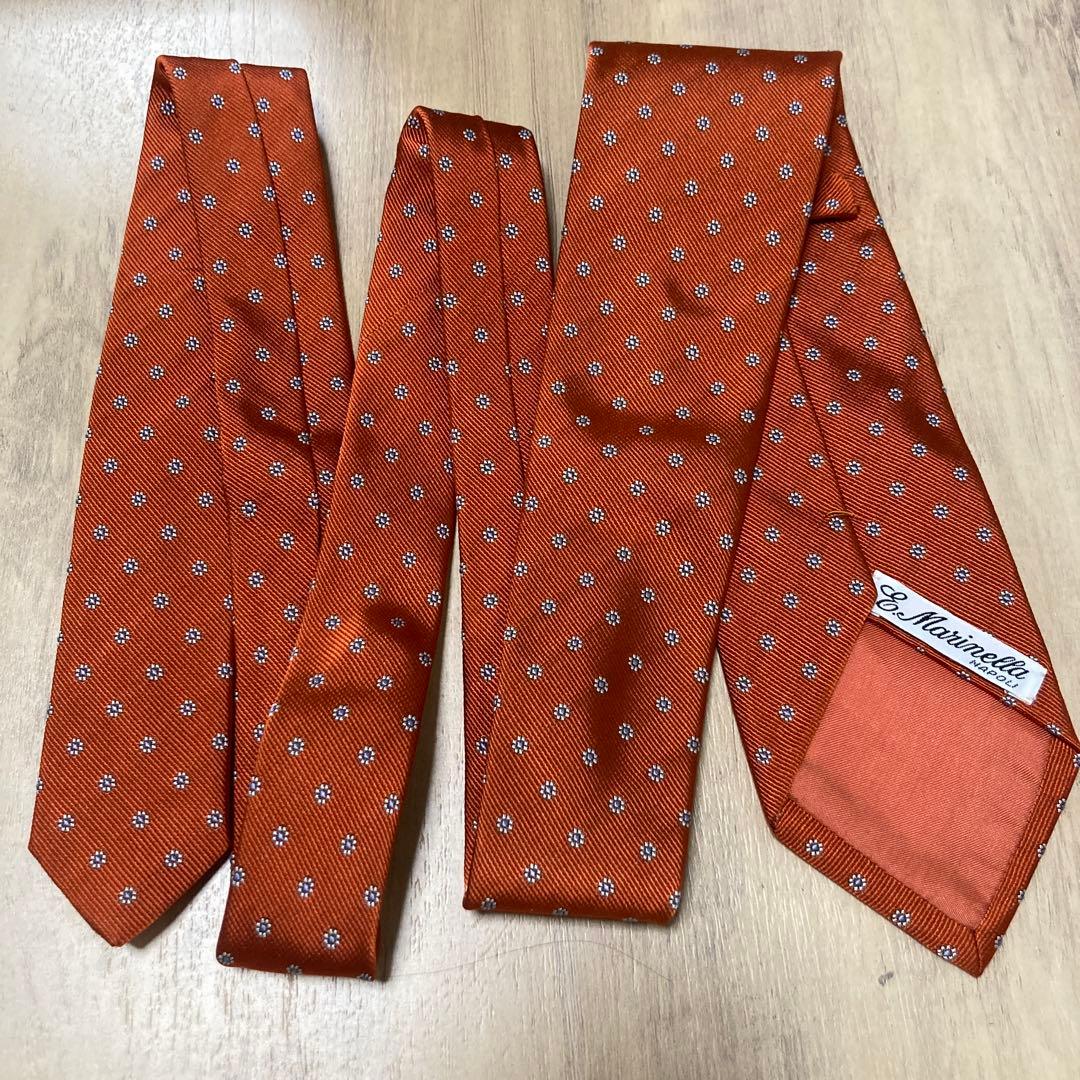 E.MARINELLA マリネッラ ネクタイ オレンジ　花柄 ドット シルク