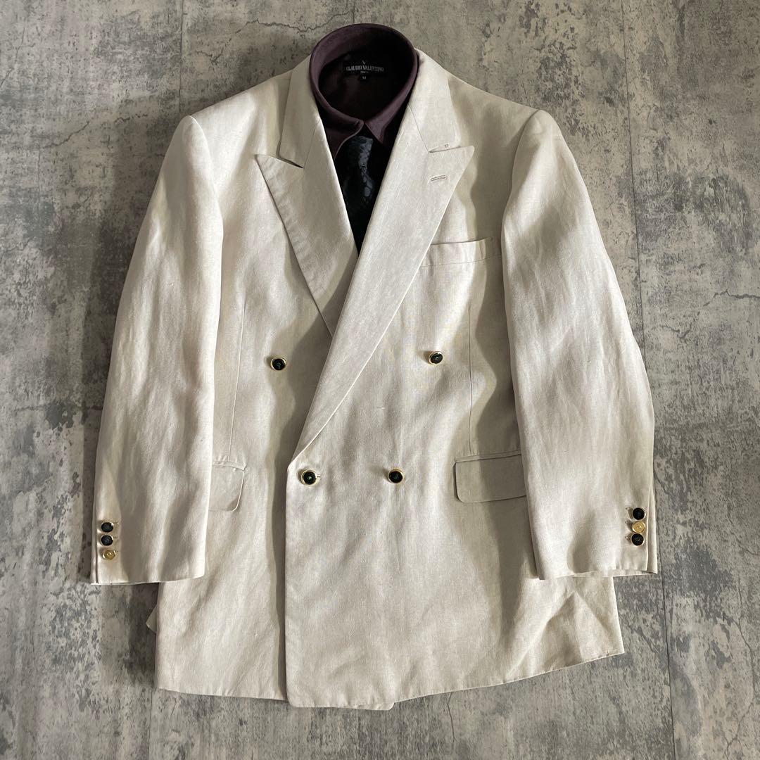 希少 ヴィンテージ dunhill 黒金ボタン ダブルスーツ ホワイトアイボリー