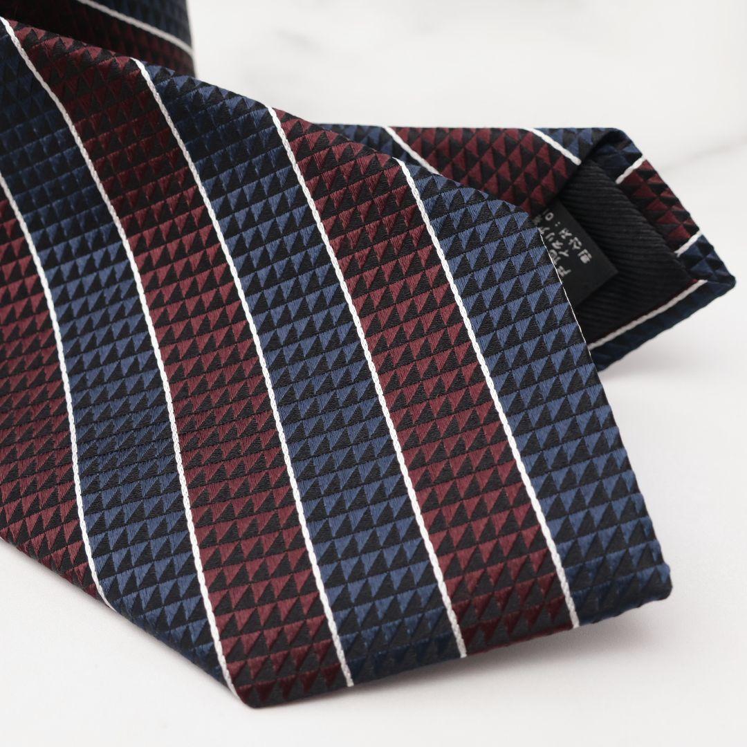 未使用 ゼニア ZEGNA ネクタイ ストライプ ネイビー バーガンディ