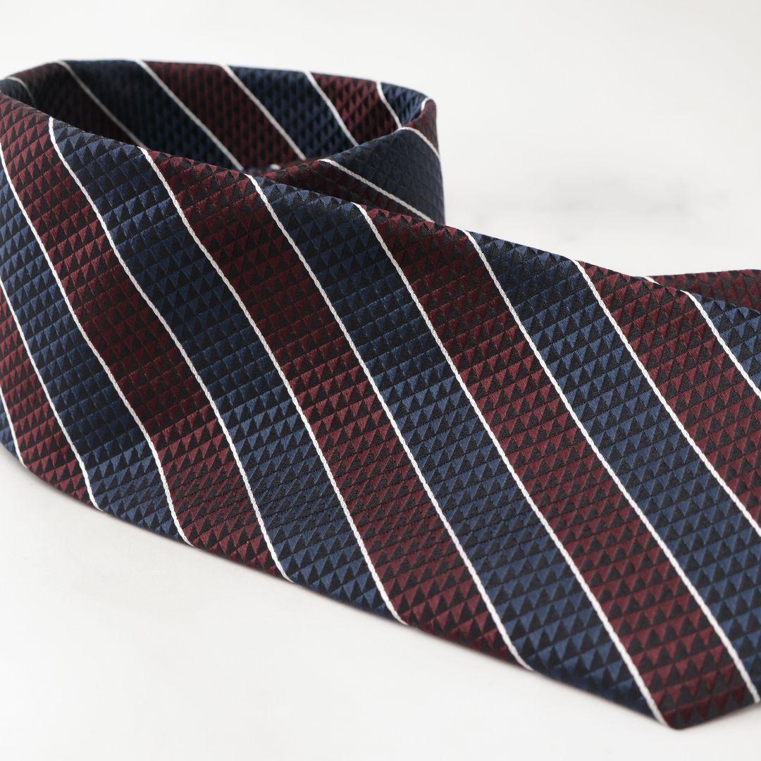 未使用 ゼニア ZEGNA ネクタイ ストライプ ネイビー バーガンディ