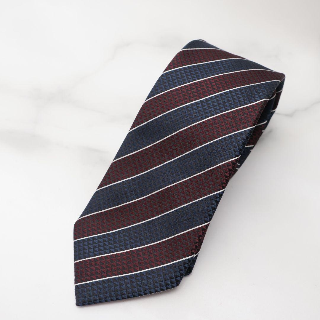 未使用 ゼニア ZEGNA ネクタイ ストライプ ネイビー バーガンディ