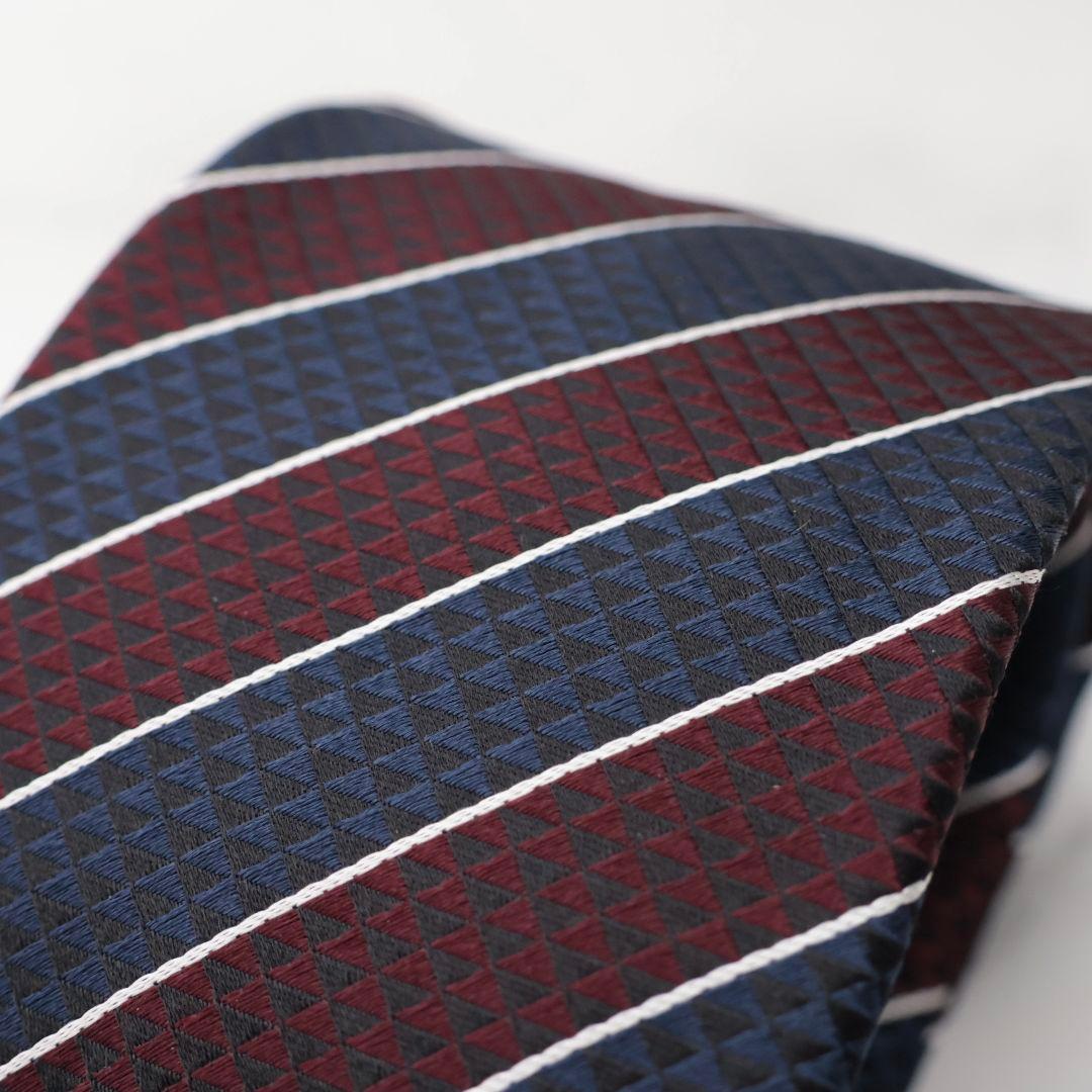 未使用 ゼニア ZEGNA ネクタイ ストライプ ネイビー バーガンディ