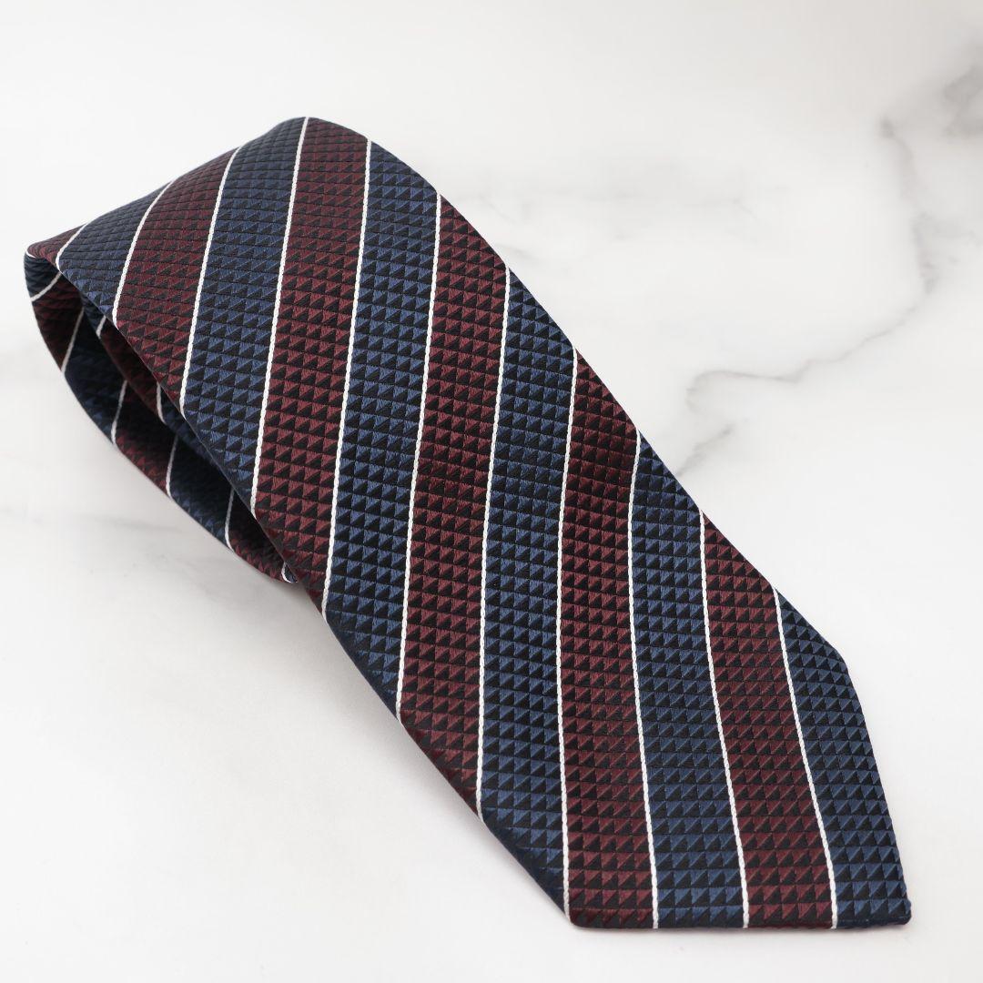 未使用 ゼニア ZEGNA ネクタイ ストライプ ネイビー バーガンディ