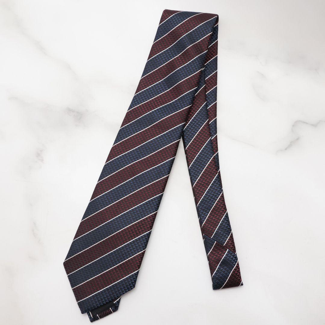 未使用 ゼニア ZEGNA ネクタイ ストライプ ネイビー バーガンディ