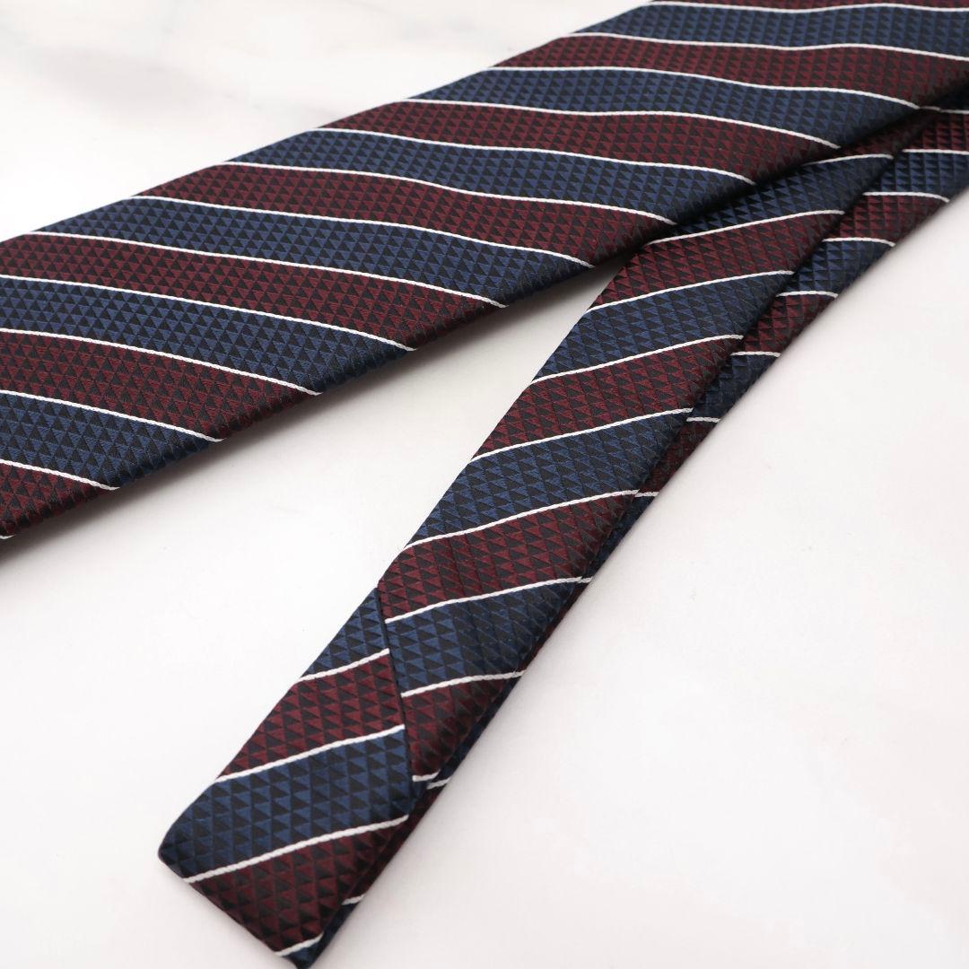 未使用 ゼニア ZEGNA ネクタイ ストライプ ネイビー バーガンディ