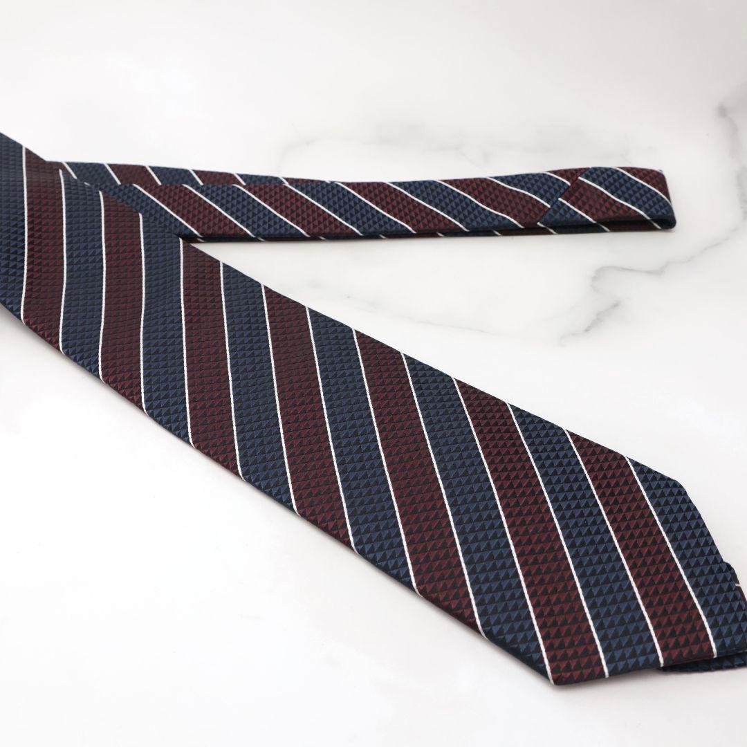 未使用 ゼニア ZEGNA ネクタイ ストライプ ネイビー バーガンディ