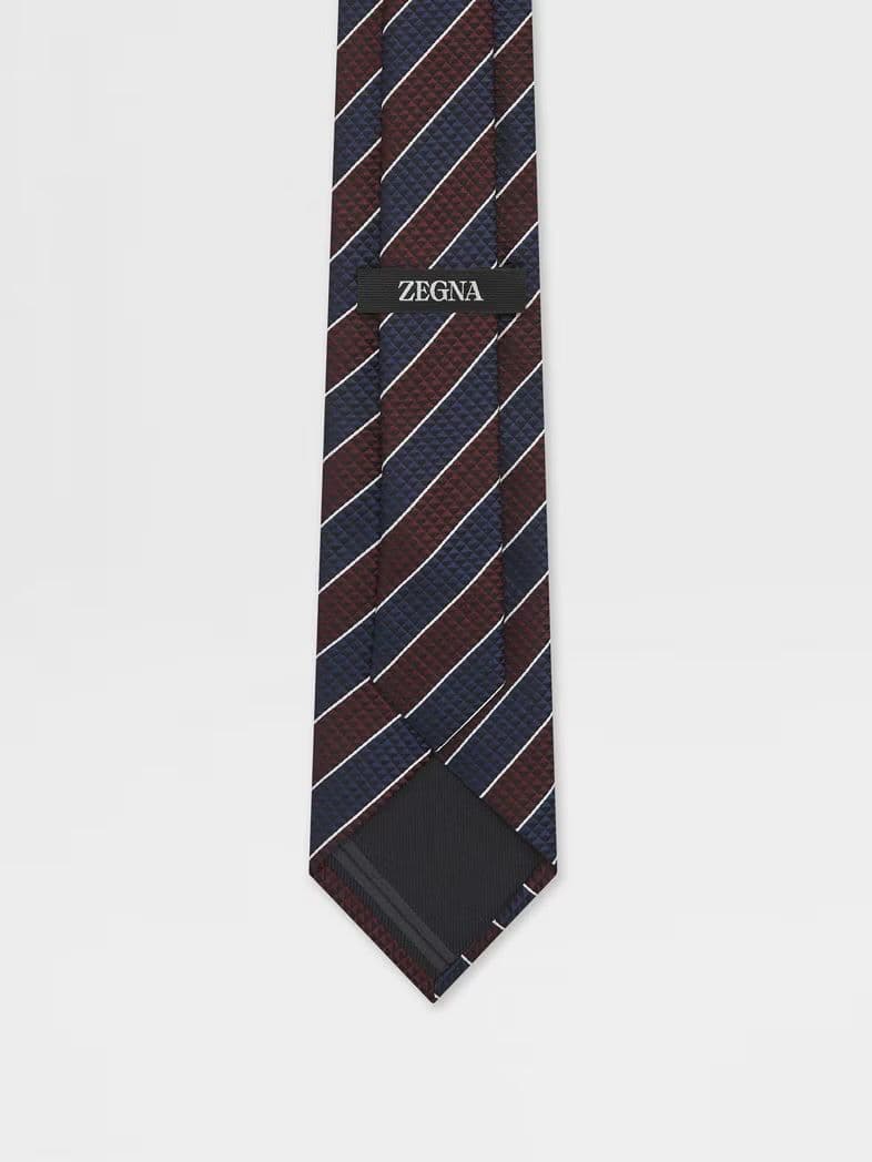 未使用 ゼニア ZEGNA ネクタイ ストライプ ネイビー バーガンディ