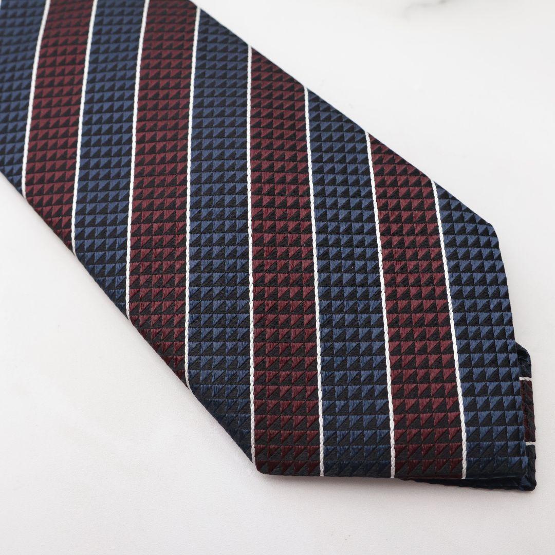 未使用 ゼニア ZEGNA ネクタイ ストライプ ネイビー バーガンディ