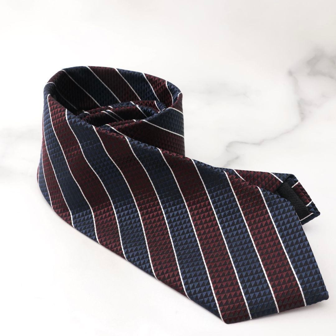 未使用 ゼニア ZEGNA ネクタイ ストライプ ネイビー バーガンディ