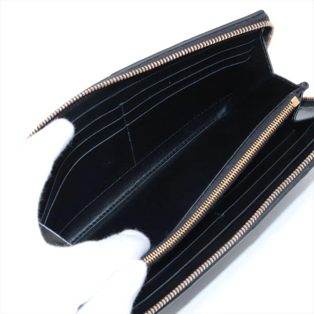 美品 ボッテガヴェネタ マキシイントレチャート ラウンドジップウォレット 黒