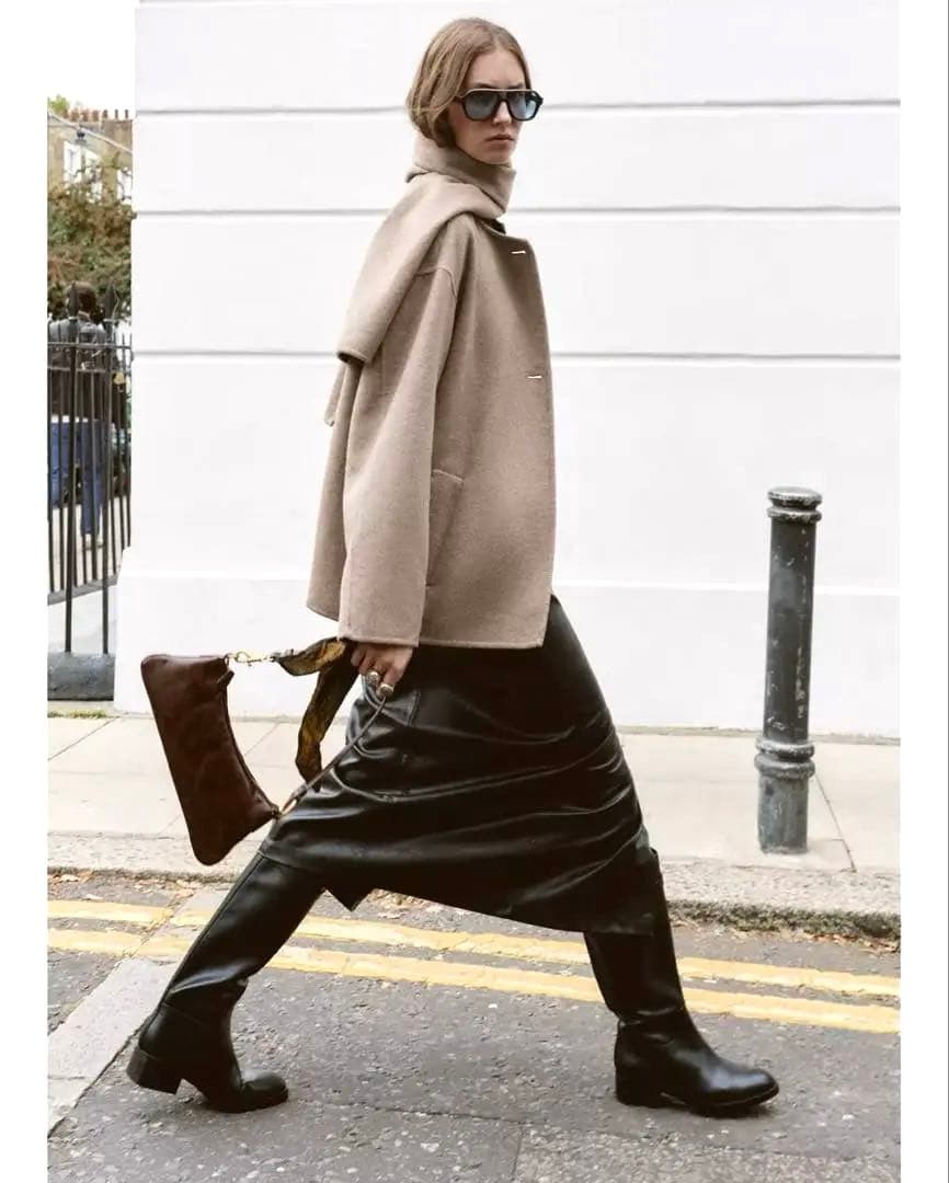 完売品 ZARA ウールショートスカーフコート ミンク S