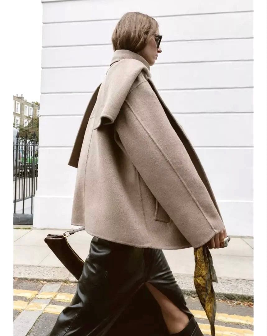 完売品 ZARA ウールショートスカーフコート ミンク S