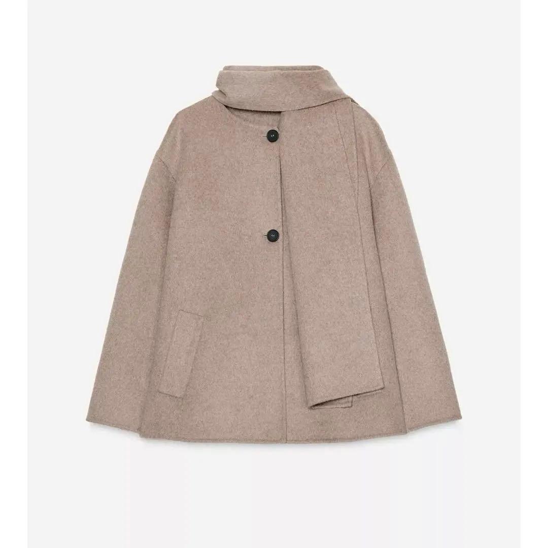 完売品 ZARA ウールショートスカーフコート ミンク S