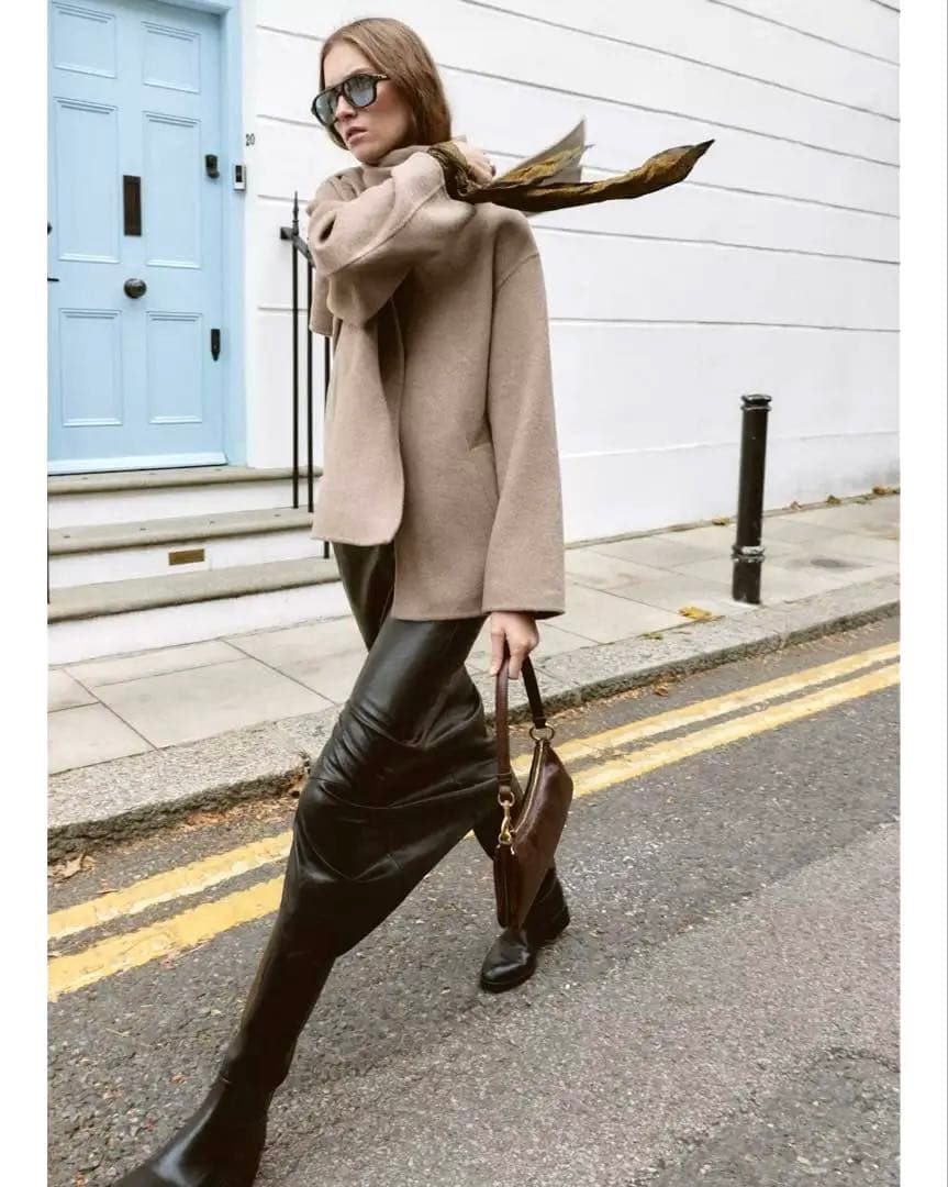 完売品 ZARA ウールショートスカーフコート ミンク S