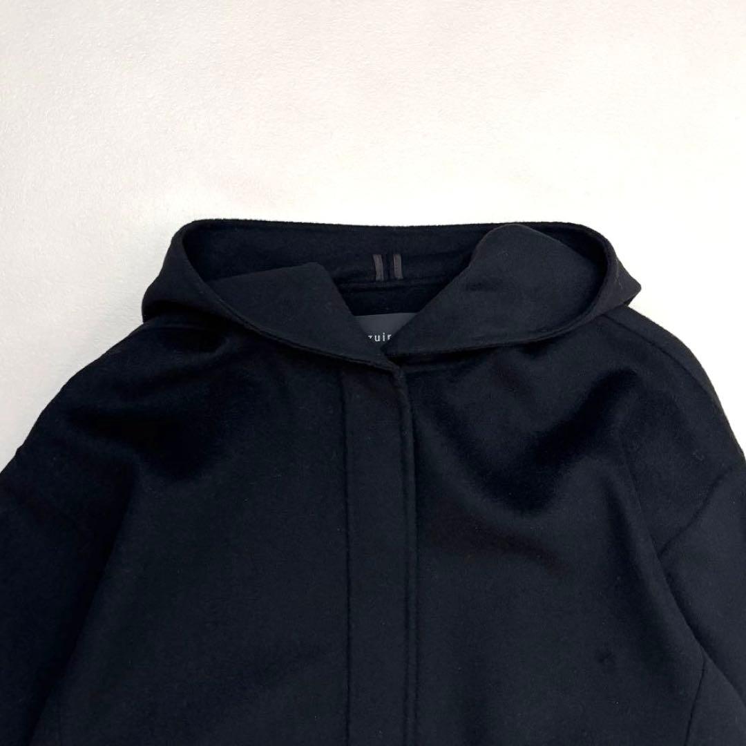 ミズイロインド　ウール ショートリバーコート 黒　フード