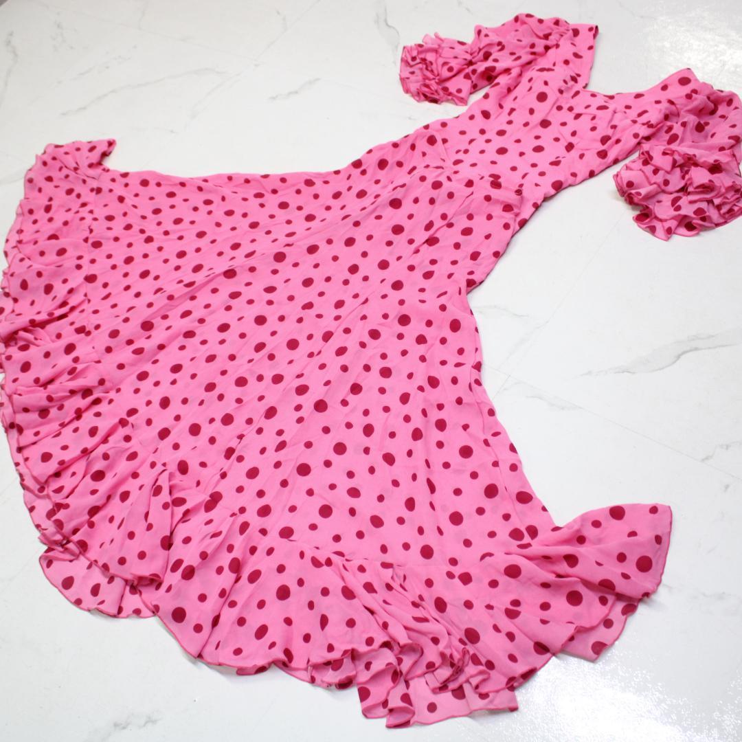 【美品 フラメンコ衣装】ピンク 上下セット セットアップ ツーピース ボランテ