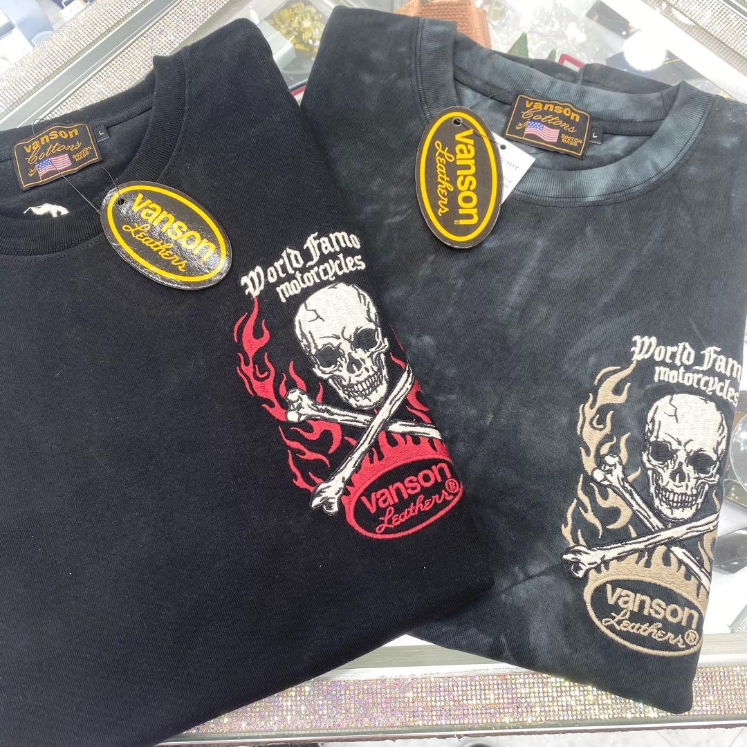 （43）vanson スカルプリント ロングTシャツ　ブラック