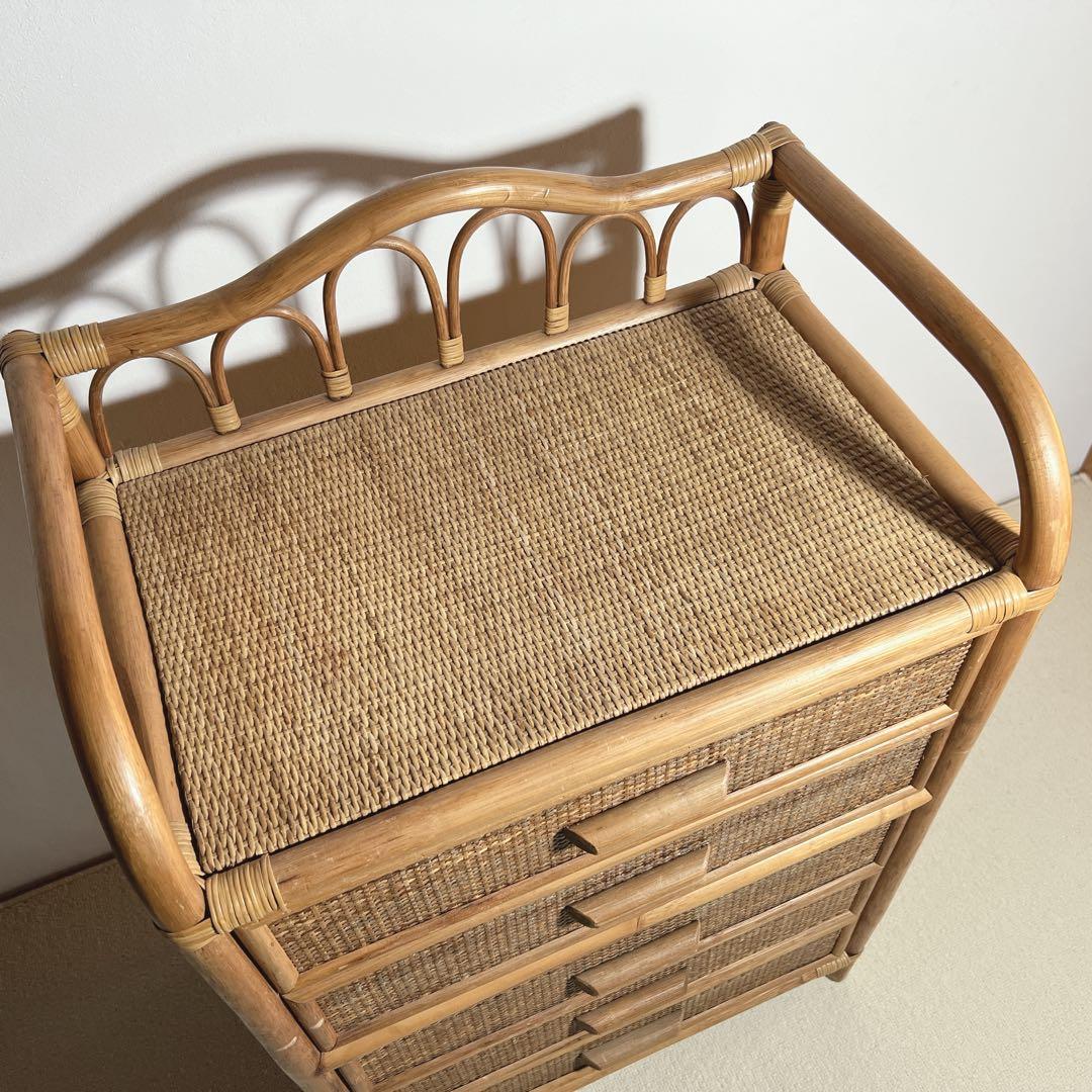 レトロ✨ラタン5段チェスト籐タンス　掃除済