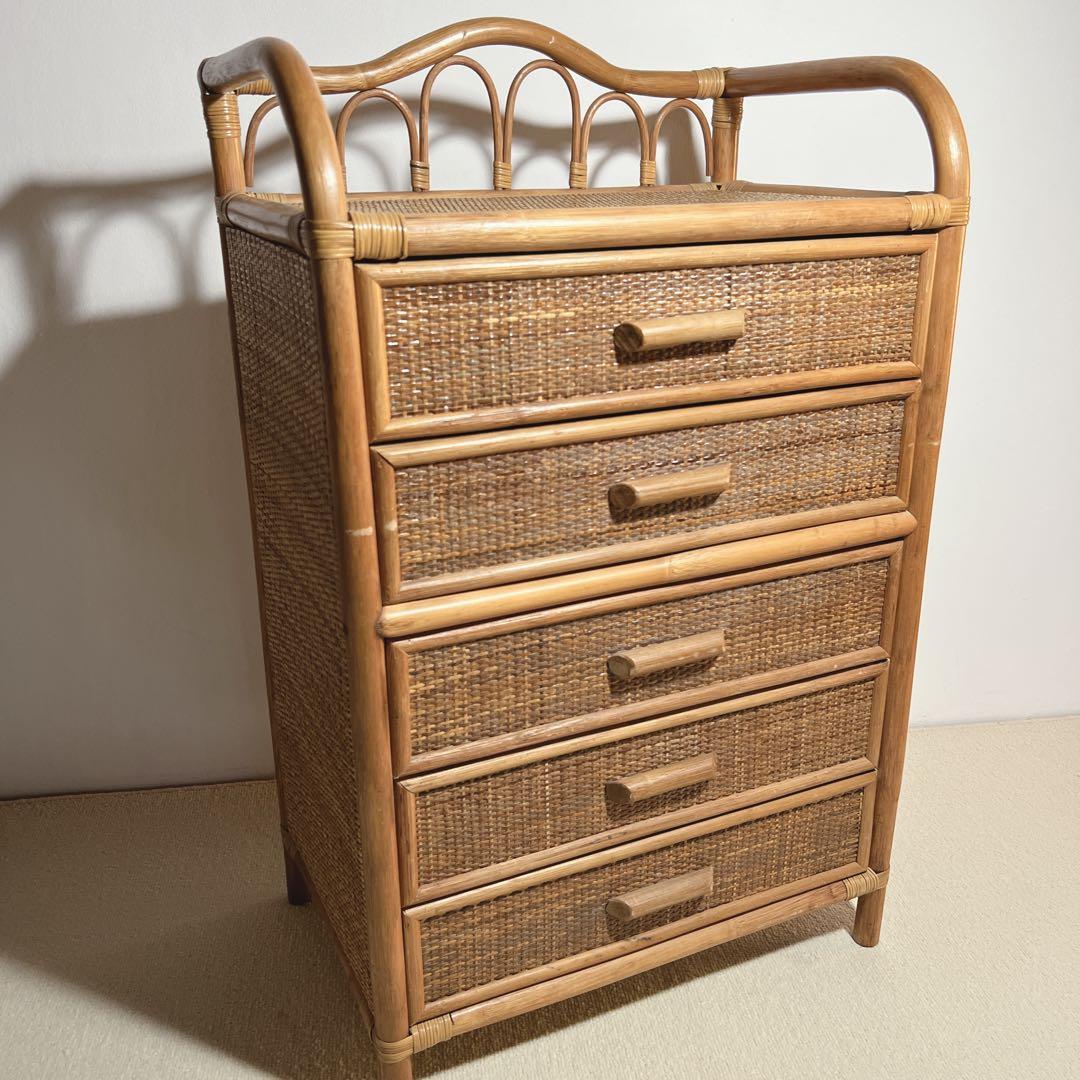 レトロ✨ラタン5段チェスト籐タンス　掃除済