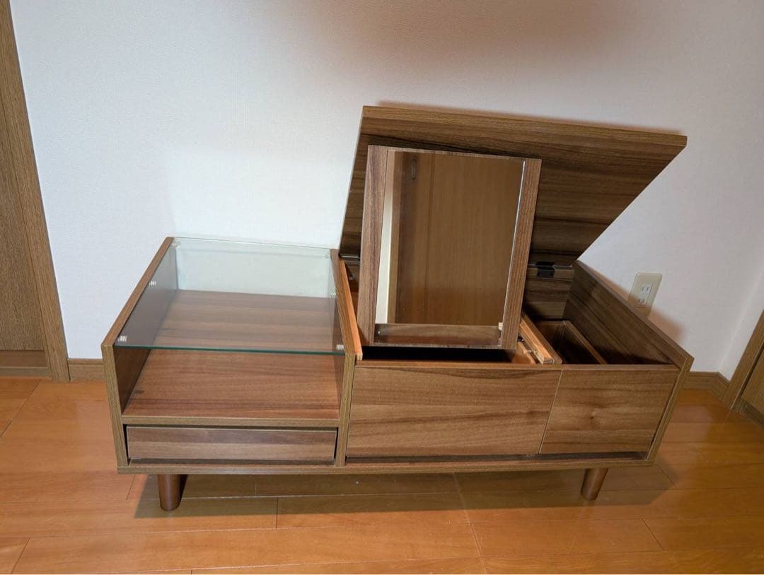 ■送料込■LOWYA ドレッサー ローテーブル コスメ台 鏡化粧センターテーブル