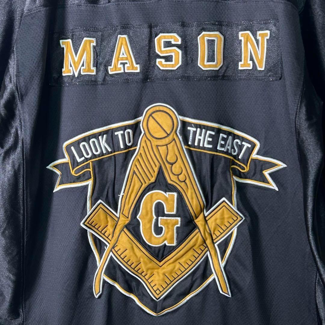 フリーメイソン 刺繍 ゲームシャツ フットボール リンガー 黒 XL 秘密結社