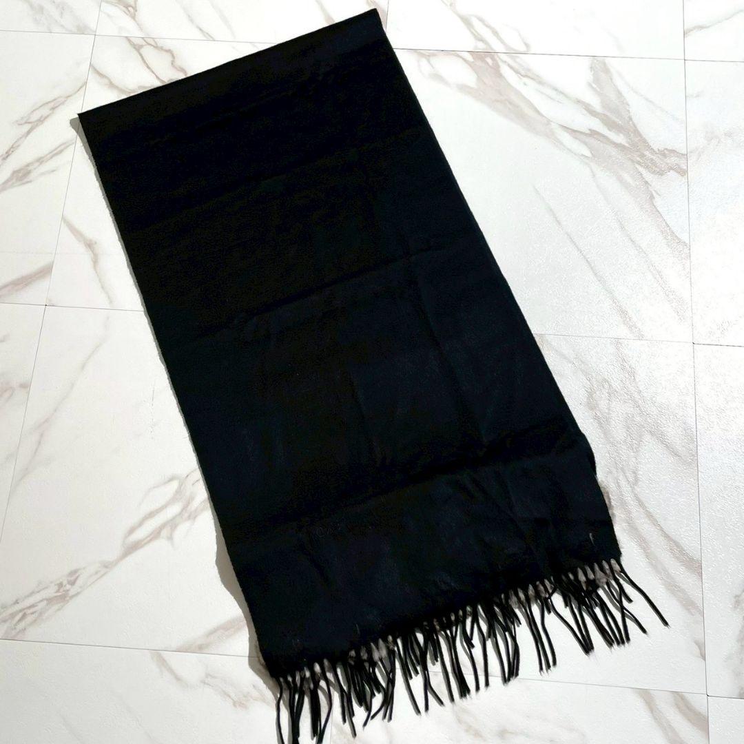 美品 カシミヤ100%●FENDI マフラー ストール ロゴ ポンポン 黒