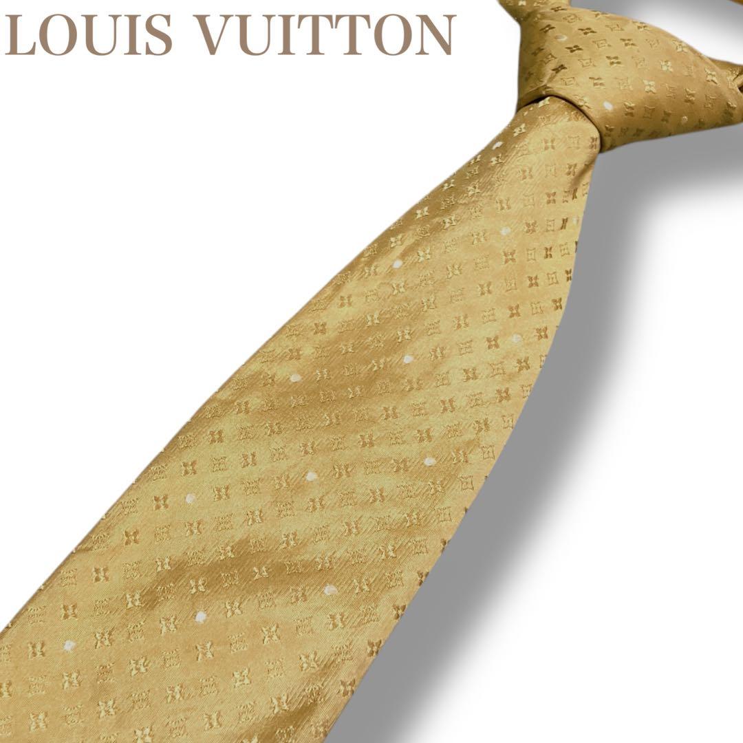 ルイヴィトン イタリア製 モノグラム総柄 シルク100% ネクタイ ベージュ系