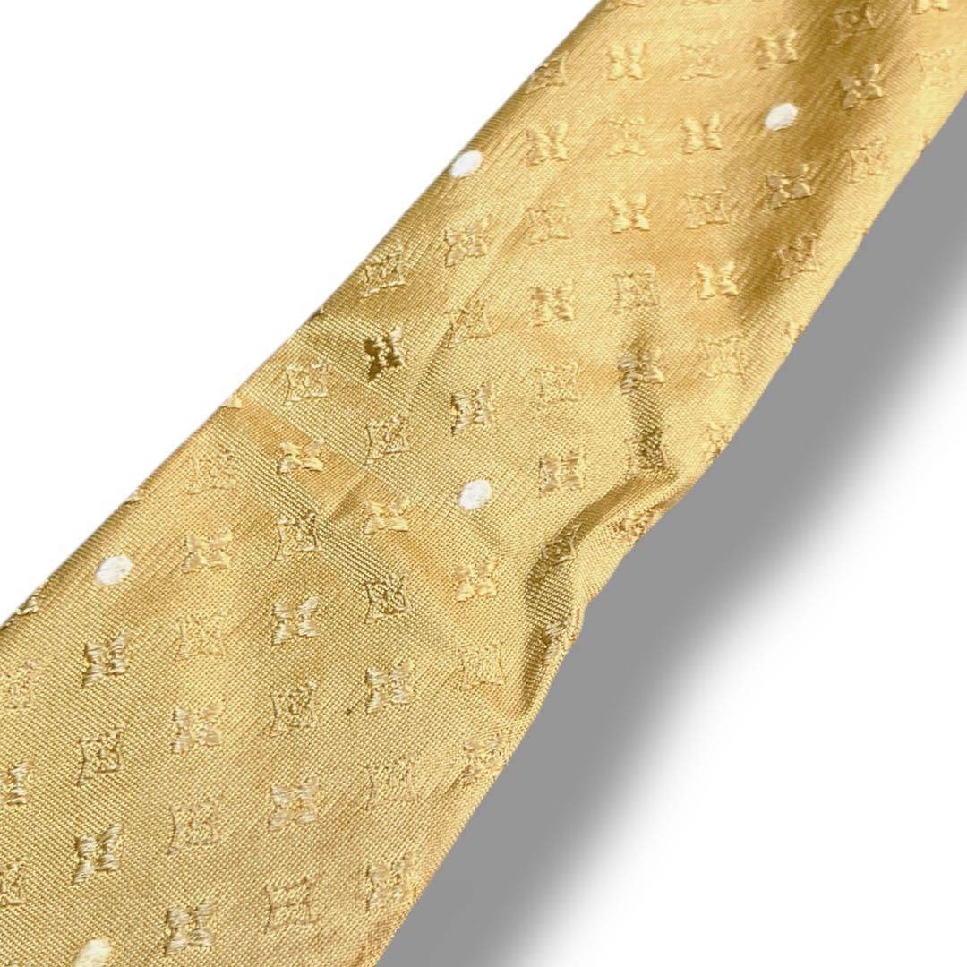 ルイヴィトン イタリア製 モノグラム総柄 シルク100% ネクタイ ベージュ系