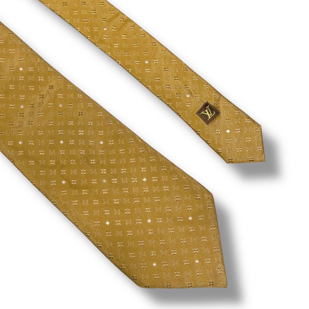 ルイヴィトン イタリア製 モノグラム総柄 シルク100% ネクタイ ベージュ系