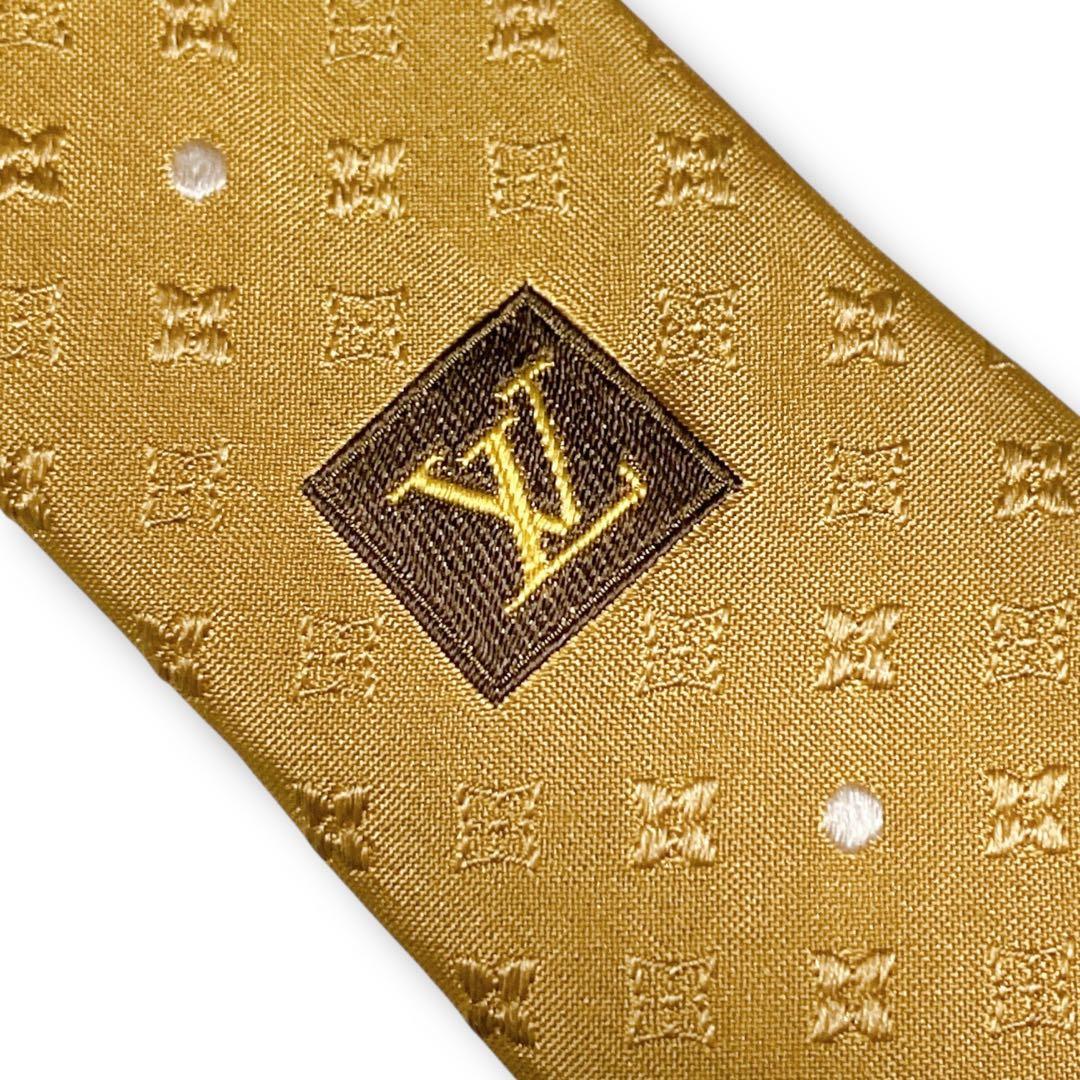 ルイヴィトン イタリア製 モノグラム総柄 シルク100% ネクタイ ベージュ系