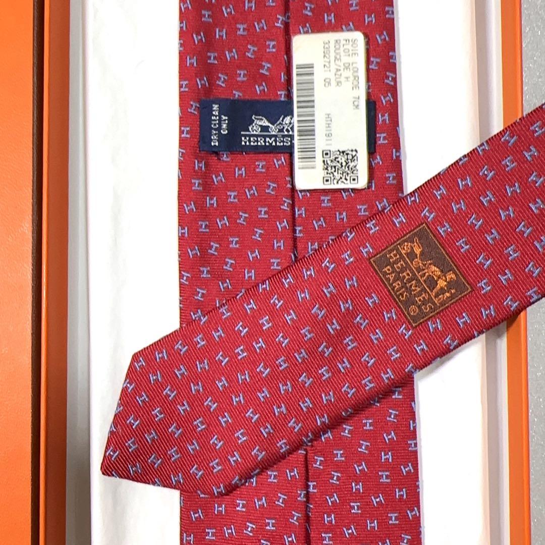 【新品未使用】HERMES エルメス ネクタイ H柄 レッド